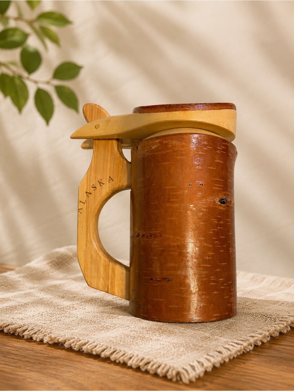 Alaska Wooden Lidded Mug Master’s Touch Handmade Tankard Cup Rustic Cabin Decor